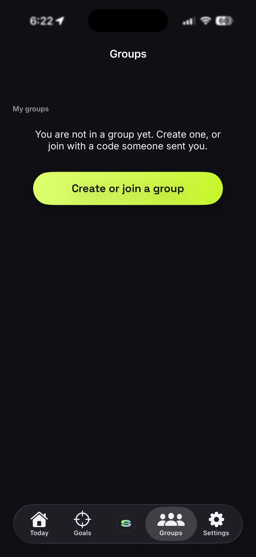Groups screen in Slump