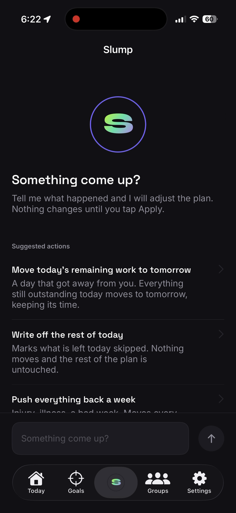 Slump Advisor screen in Slump